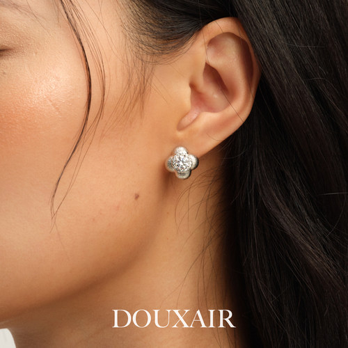 DouxAir新品四叶草镶钻耳钉s925银钻石耳环小众设计感意大利耳饰