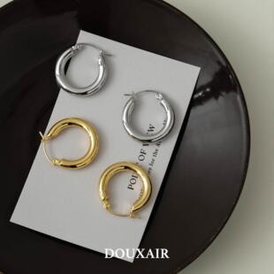 简约气质高级感 DouxAir几何光面耳圈几何圆形中号耳环素圈法式