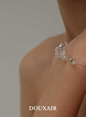 DouxAir天然异形白水晶手链通体925银可调节串珠手串仙气时尚通勤