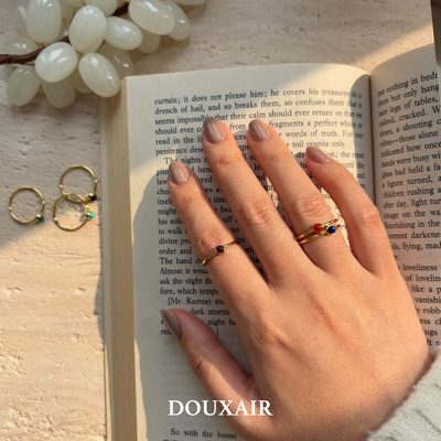 DouxAir/天然石镶嵌戒指玛瑙玉髓小巧简约指环叠戴百搭通勤配饰
