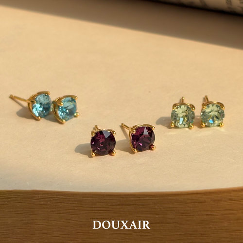 炫彩施家水晶钻耳钉925银多巴胺蓝紫色爆闪小巧简约时尚气质耳饰