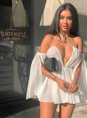 White one souldeer dr裙s50004s海边白色h性感罩衫连衣三亚超仙