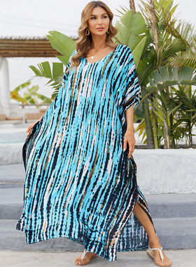 Beach smock欧美沙滩罩衫速干混染宽松大码度假长袍防晒衫沙滩裙