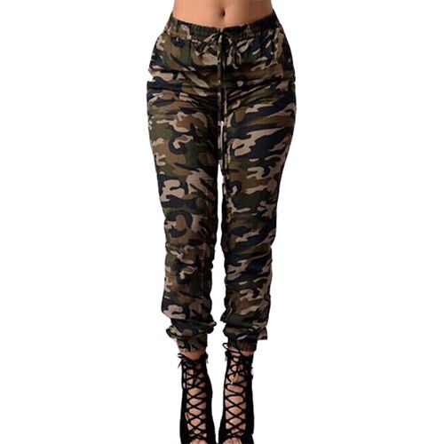 2018秋季新品女装欧洲站迷彩长裤休闲紧扣铅笔裤子women trousers