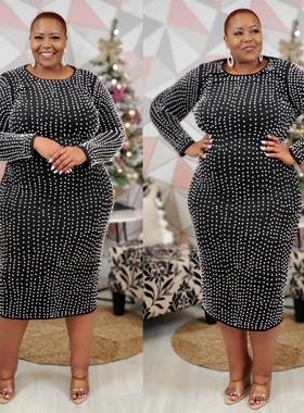 Plus size women clothing dresses Casual over the knee dress