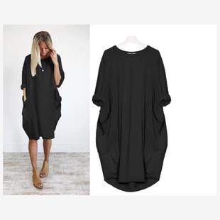 休闲宽松口袋长袖 2020爆款 连衣裙 女装 亚马逊wish速卖通新款