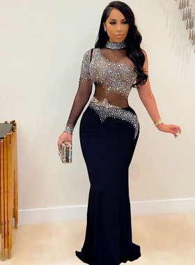 European women dress sexy party dress club Dress black long