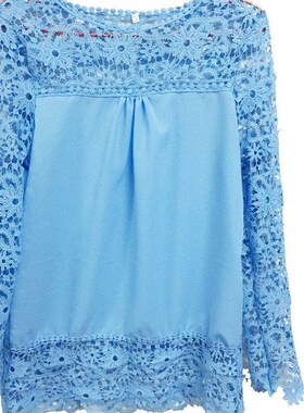 Shoulder cap sleeve openwork flower lace chiffon shirt top s