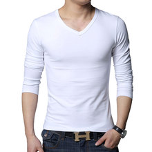 Men tshirts Casual T-shirt cotton V neck t shirt 男士长袖T恤