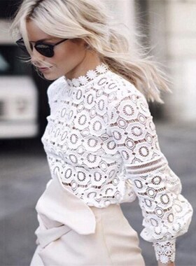 Lace Blouse Long Sve Women Casual White Blouse Shirt 2018