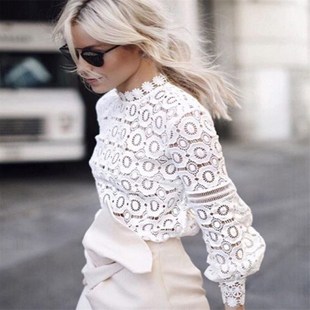 Lace Blouse Long Sve Women Casual White Blouse Shirt 2018
