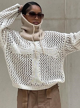 knitted sweater2022秋季新款女装圆领镂空透视空调衫沙滩针织衫