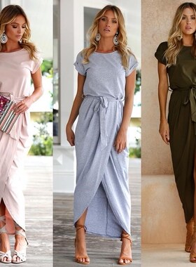 2019 Summer Long Maxi Shirt Dress Women Elegant Loose Beach