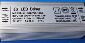 现货供应QH8-10串5并1500MA高PF泛光灯驱动40WLED恒流电源50W