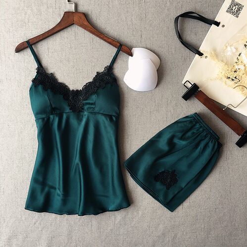 Ladies Sexy Satin Pajamas Set Pyjama Women Sleeveless Pijama