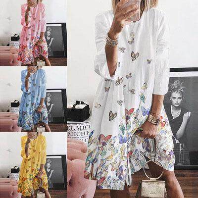 2020冬欧美跨境亚马逊 wish速迈通爆款复古印花O领印花连衣裙女装