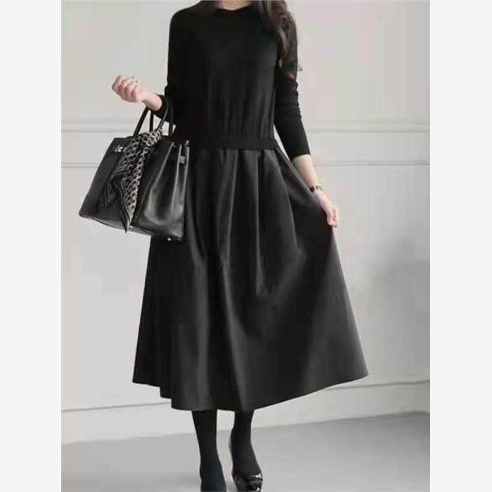 跨境日系外贸女装韩版秋冬长款打底毛衣裙拼接连衣裙 Knit skirt