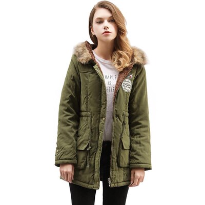 Women's Warm long coat Fur collar with hood Parka jacket