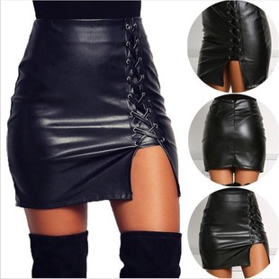 Autumn Skirts Womens 2017 PU Leather Sexy Split Pencil Skirt