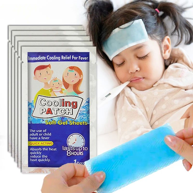 10pcs Physical Cooling Gel Patch Relieve Fever Headaches Hea
