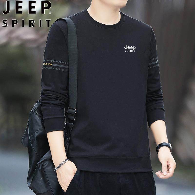 JEEP SPIRIT吉普男春士秋季新款T恤大码加绒圆领中青年套头打底衫