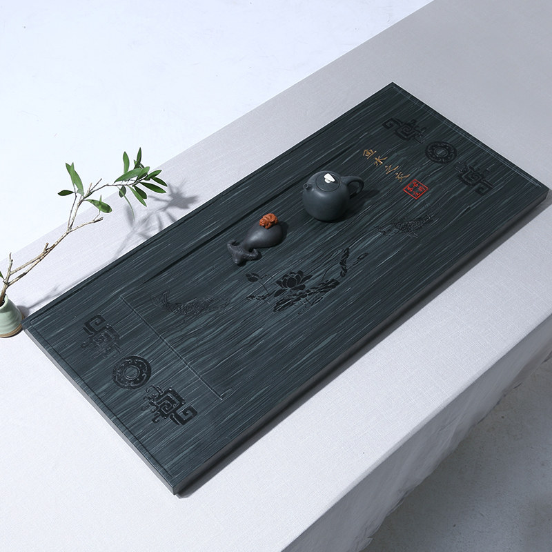 古将茶庄天然绿檀石材功夫茶具茶托盘中式排水茶台家用茶盘新品