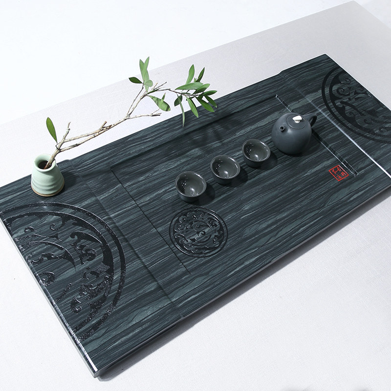 古将茶庄 天然绿檀石材整块大小号茶台家用茶海排水功夫茶具茶盘