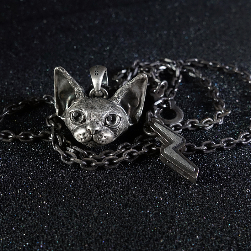 kozoo原创设计德文卷毛猫立体猫挂坠新款项链宠物情侣饰品925纯银