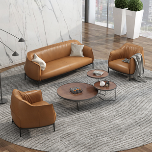办公沙发简约现代商务创意贵宾接待会客会议室休息区酒店真皮沙发