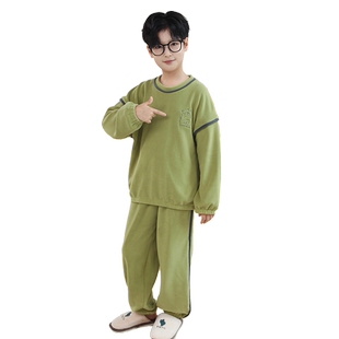 儿童睡衣男童法兰绒秋冬季保暖家居服中大童男孩加厚外穿套装加绒