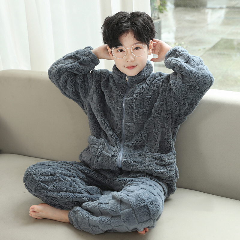 冬季加绒加厚法兰绒男童睡衣