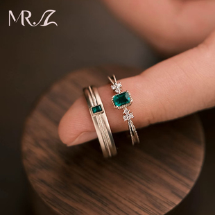 Z先生原创925银培育祖母绿戒指大气百搭男戒简约女戒情侣男女对戒