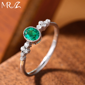 MR.Z 星河 925银0.5ct木佐色培育祖母绿戒指时尚 百搭经典 戒子女
