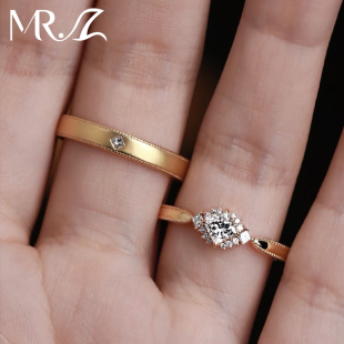 Z先生925银25分公主方培育钻石情侣戒指求婚简约轻奢小众结婚对戒