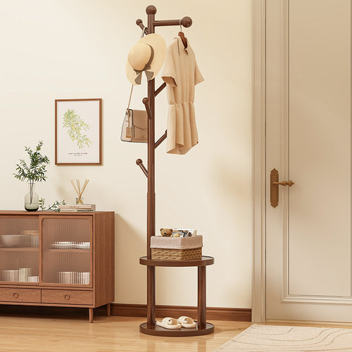 实木衣帽架床头柜一体挂衣架落地卧室玄关家用衣架室内晾衣服架子