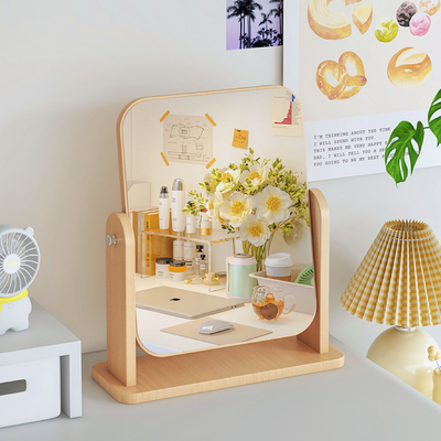 桌面化妆镜学生宿舍办公室可立小梳妆便携台式折叠翻盖大镜子云朵