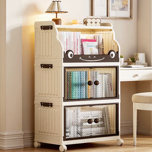 书架置物架落地多层家用儿童玩具书包收纳神器带轮滑整理架书箱