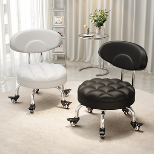 万向轮小凳子家用矮凳客厅带轮靠背椅子滑轮移动凳子溜溜凳学步凳