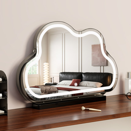 简约台式带灯梳妆镜带灯LED化妆镜网红智能镜大号桌面智能云朵镜