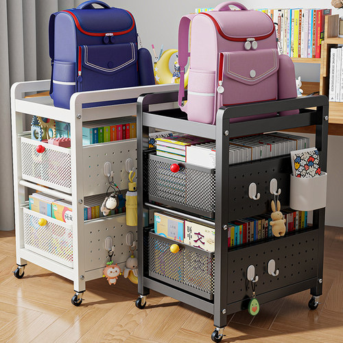 书包置物架落地多层可移动小推车收纳架桌下书本收纳神器家用书柜