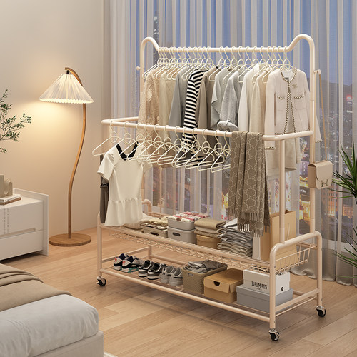 双杆晾衣架可移动衣帽架落地室内