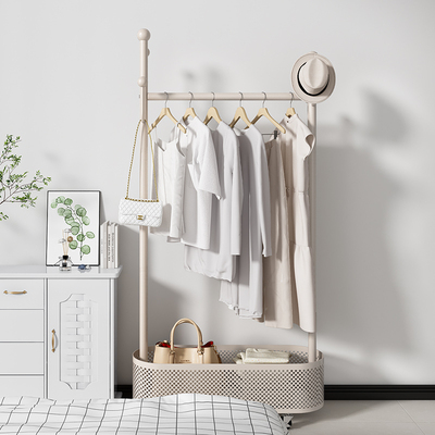 衣架落地卧室可移动挂衣架奶油风衣服收纳架子床边放衣神器置物架