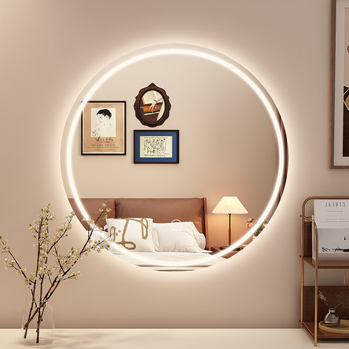 智能led梳妆台镜子卧室浴壁挂挂墙式化妆镜带灯发光圆形梳妆镜子