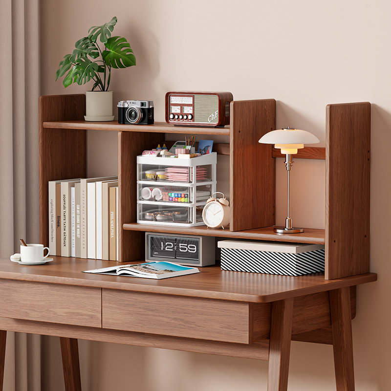 桌面书架可伸缩实木置物架书桌上多层收纳架家用办公立式整理架子