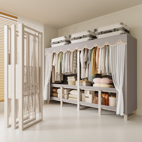 2025新款简易衣柜全钢架一体式免安装家用卧室挂式折叠衣橱出租房