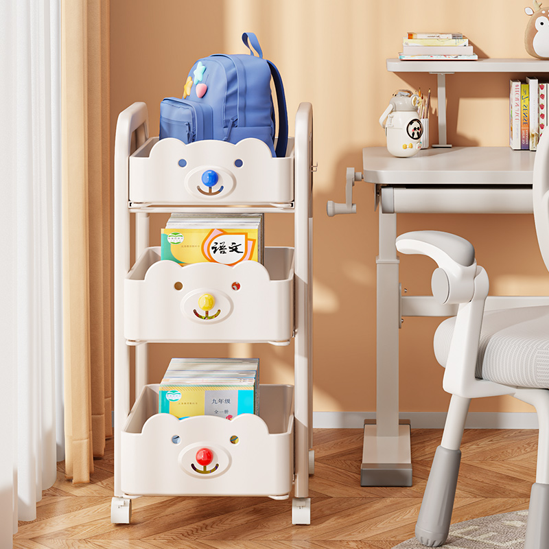 书包置物架家用多层桌下滑轮柜放书本零食收纳架可移动厨房小推车