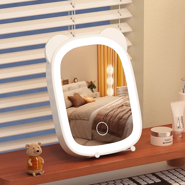 便携化妆镜带灯镜梳一体手机支架