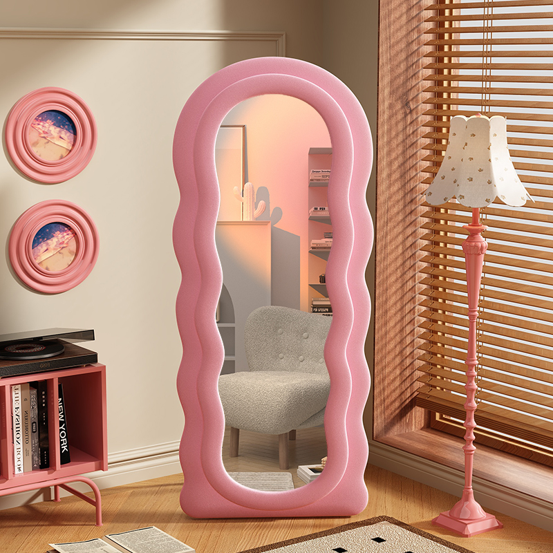 穿衣镜全身镜波浪可爱女生卧室多巴胺ins风奶油家用落地试衣镜子