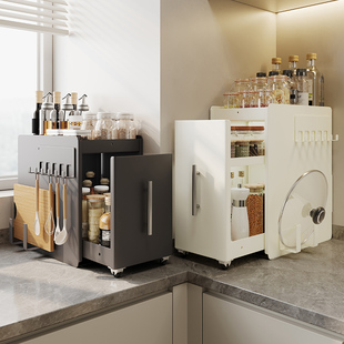 新款厨房窄款调料架台面抽拉式多层防尘收纳油盐酱醋调味料置物架