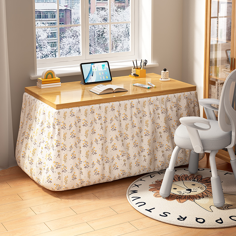 烤火桌子新款家用学习桌可折叠烤火架长方形茶几一体湖南省暖炉桌